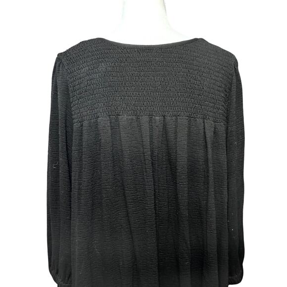 Melloday Blouse Smocked Long Sleeves Stretchy Fabric Solid Black Women's US 1X - Picture 5 of 8